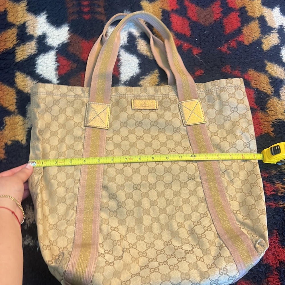 GUCCI GG Vintage canvas tote bag shoulder khaki beige pink gold - Picture 13 of 15